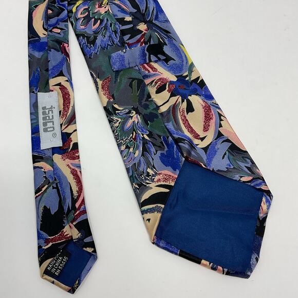 Vintage Jsaco Abstract Tie 100% Silk Men Necktie Floral Hand Made in Italy - Picture 2 of 6